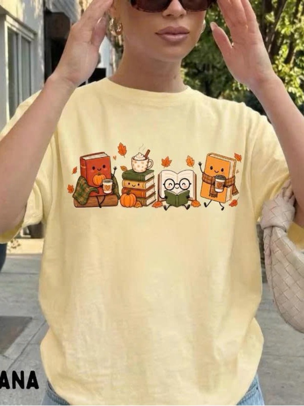 Cozy Fall Book Friends Short Sleeve Tee - Yellow